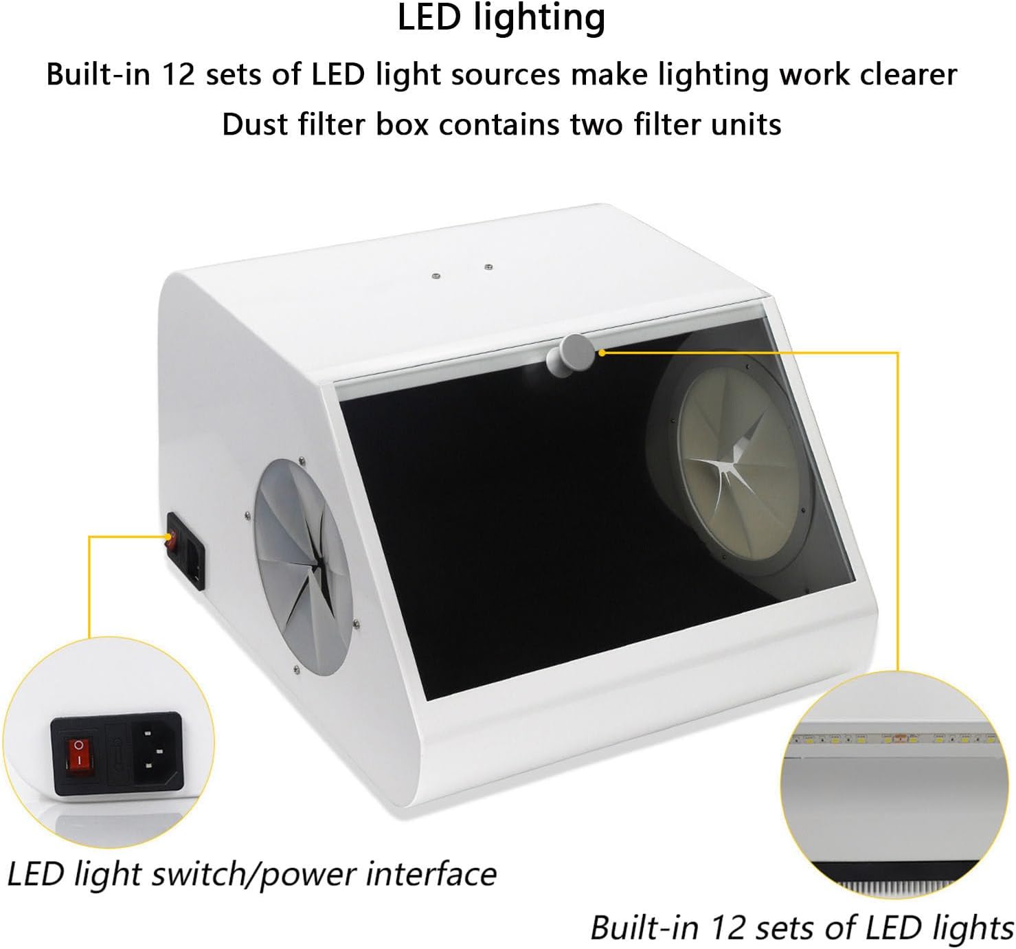 Dental Lab Dust Box Sandblasting Protector Dust Collector Vacuum Dust Extractor with Air Extraction and Filter Device, for Sandblasting Lapping Engravingoperation