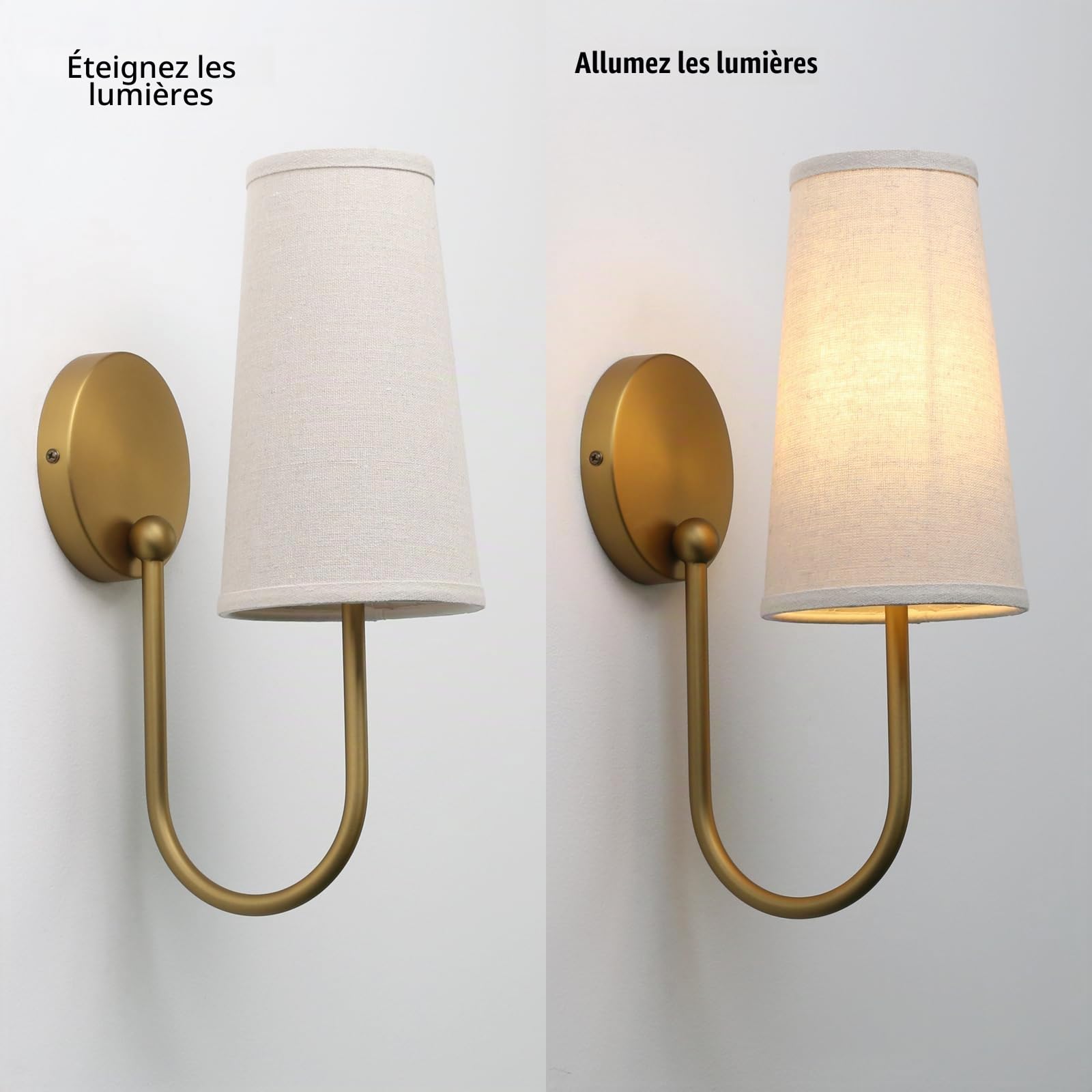 Pathson Tissu Applique Murale Intérieure Lot de 2, Câblé E27 Luminaire | Vintage Entonnoir Tissu Lin Lampe Murale, Applique Ancienne Salle de Bain Salon Chambre Chevet Lit Cuisine,40W, Pas d'ampoule
