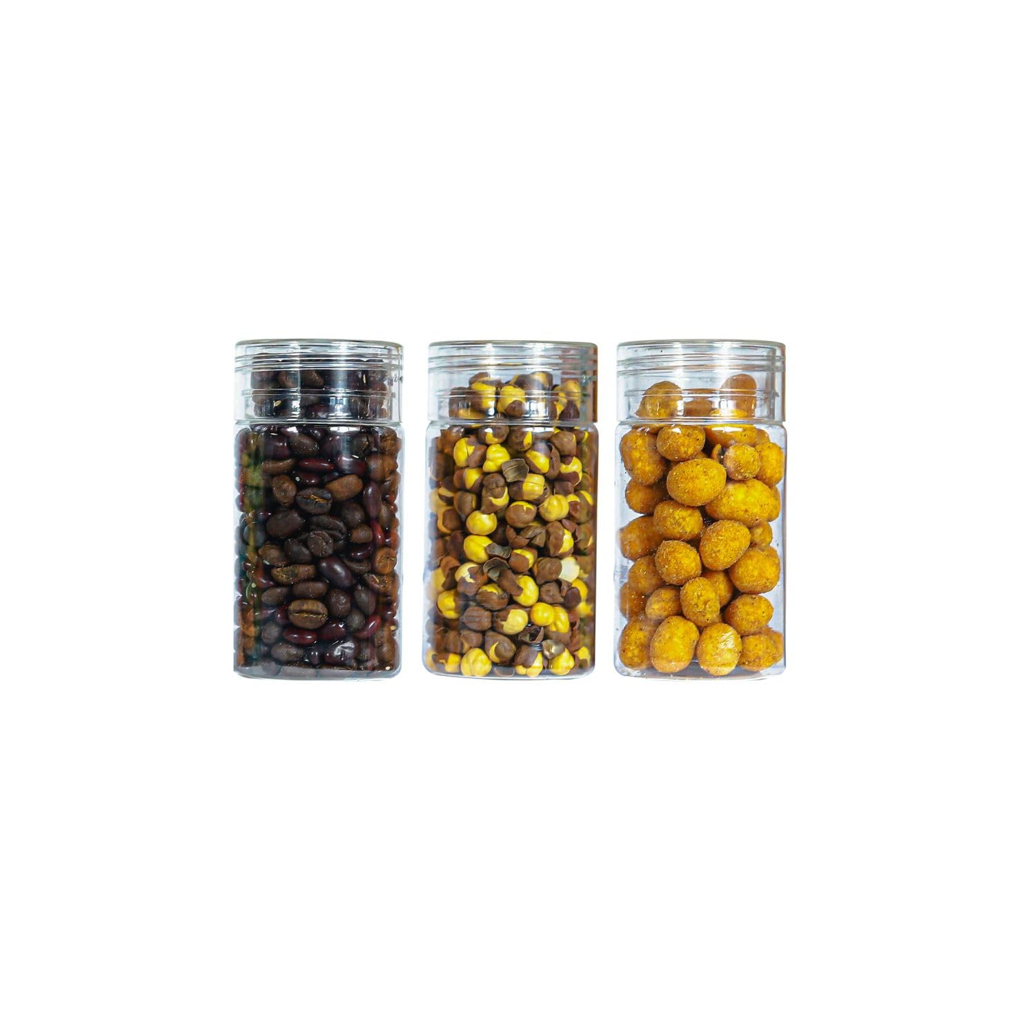 PEARLPET Plastic Containers for Kitchen Storage | Plastic Container Set with Spoon | BPA-Free, Stackable Jars | Transparent, 100 ML (Set of 3)