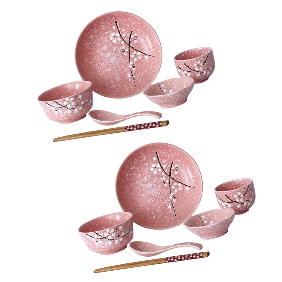 Juego de Vajilla Japonesa 12 Piezas Hogar de Cerámica Rosa Diseño Delicado, Adecuado para Cenas en Restaurante Casa