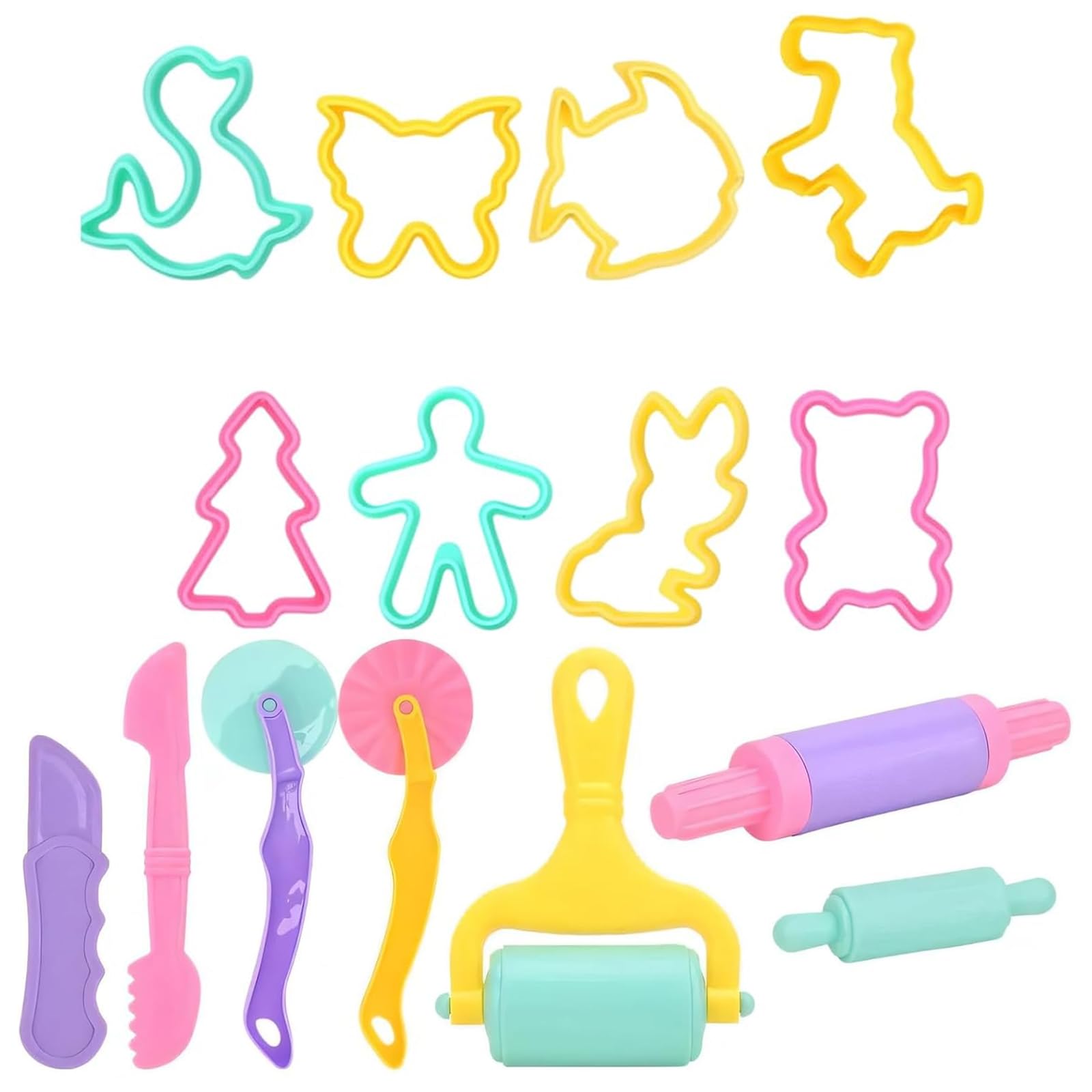 15 Pcs Playdough Accessories,Colorful Plastic Clay Dough Tools,Lay Dough Accessories Molds with Rollers,Cutters Clay Roller and Modeling Tools,for Children Educational Toy