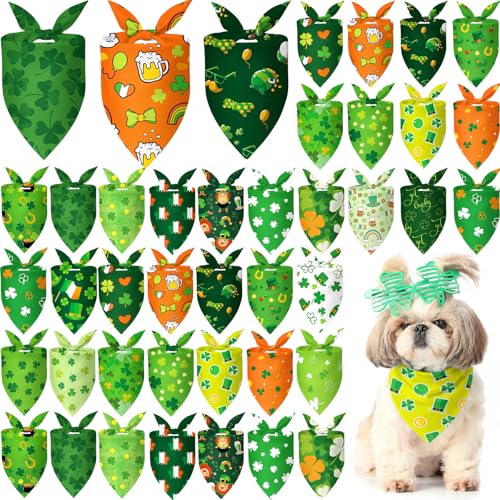Abbylike 50 bandanas para perros del día de San Patricio, bandanas de tréboles verdes a granel para perros, pañuelo triangular para mascotas, disfraz irlandés, accesorios para fotos, tiendas de