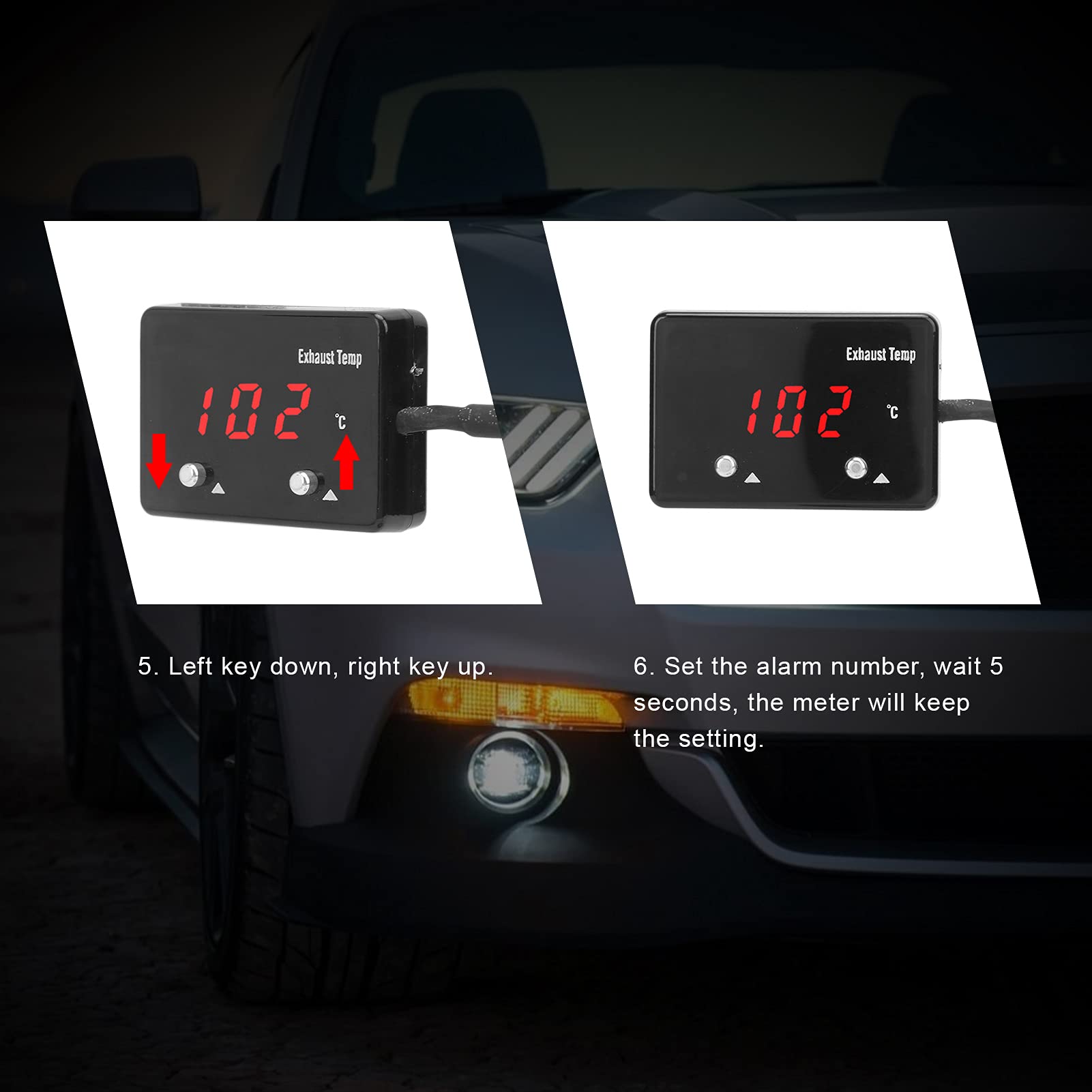Medidor de temperatura de gas exhuast, Akozon Universal Pantalla digital LED roja Medidor de temperatura de los gases de escape para vehículo de 12V