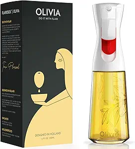 FLAIROSOL OLIVIA Oil Sprayer for Cooking, 200ml Glass Olive Oil Sprayer, Continuous Cooking Spray Bottle with Portion Control, Olive Oil Dispenser for Kitchen, Air Fryer, Salad, BBQ (Golden Leaves)
