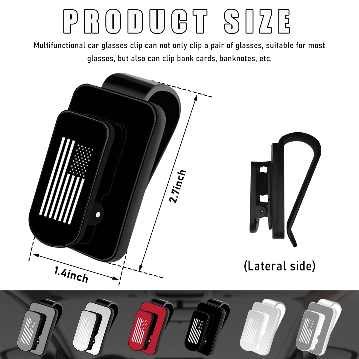 Gasedin Car Visor Sunglasses Holder, Multifunctional US Flag Metal Car Hanger for Glasses and Tickets, Universal Car Personalized Extended Organizer Eyeglass Clip, Car Accessories (Black)