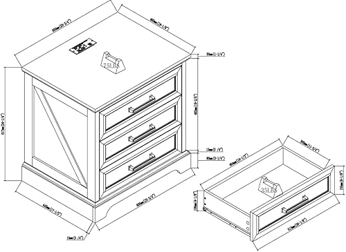 Miniatura 2 de JXQTLINGMU Mesa auxiliar de granja, mesita de noche de 22 pulgadas de ancho con cajones, mesa auxiliar moderna con estación de carga para sala de