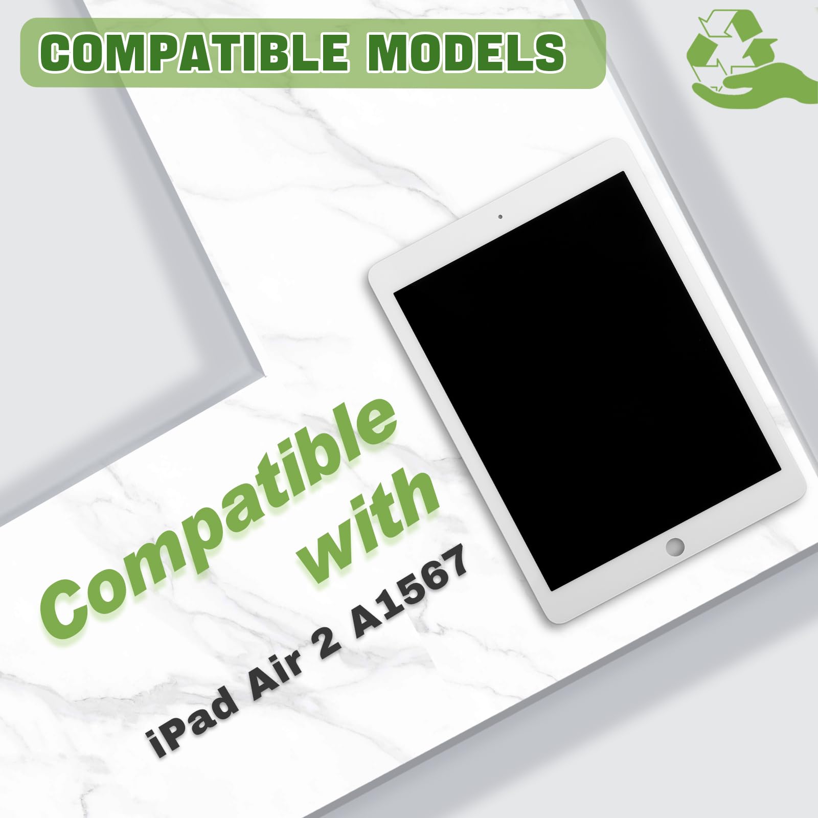 Écran LCD de rechange pour iPad Air 2 2014 9,7" A1566 A1567 avec outils de réparation améliorés - Blanc