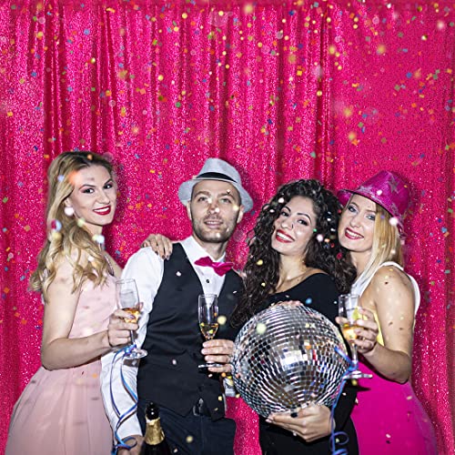 Image of PartyDelight Hot Pink Sequin Backdrop 6x6ft 4 Inch Rod Pocket | Dense 3mm hot pink sequins on mesh backing with 4 inch rod pocket for full body photos ceremony arches party walls and stage
