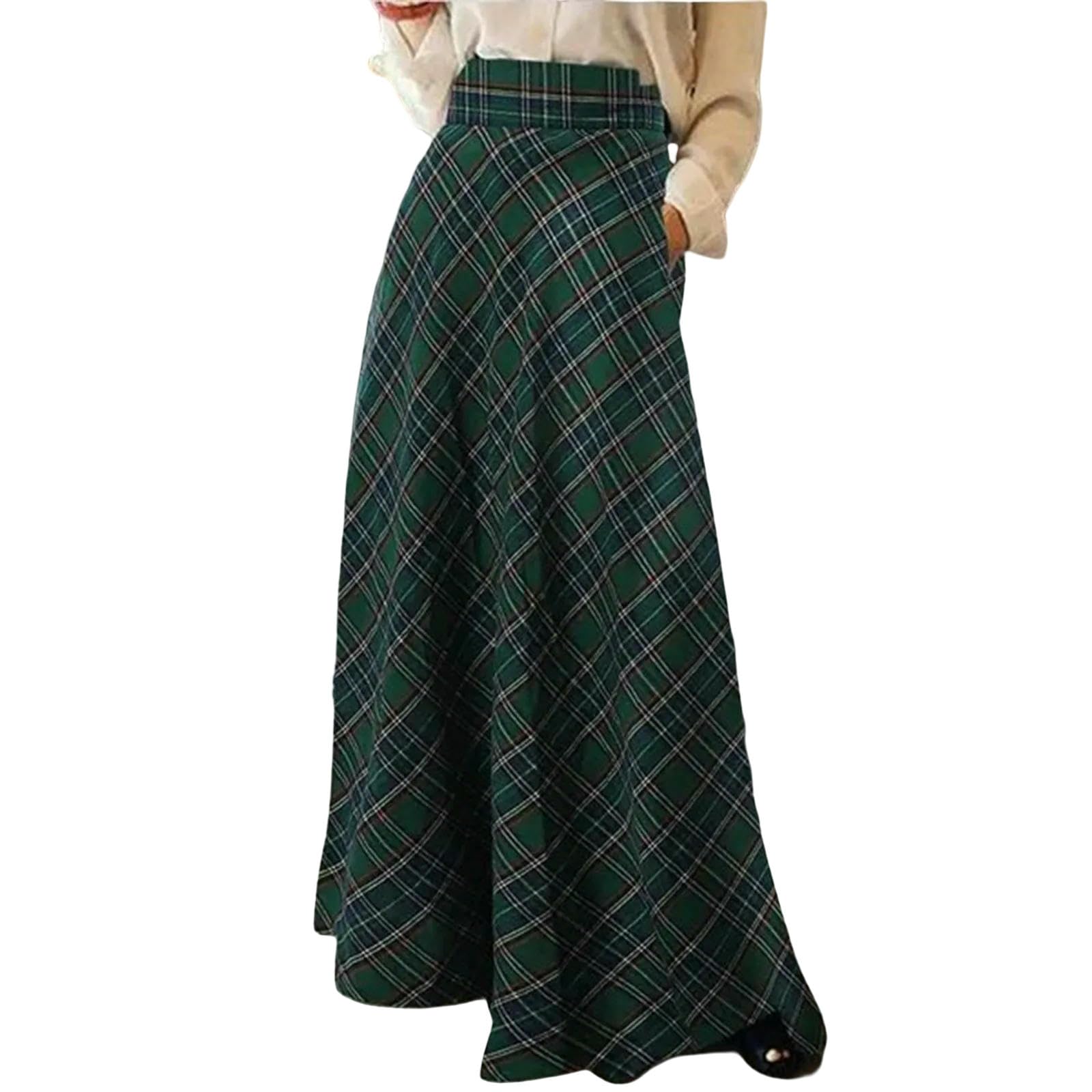 Langer Rock Damen Plus Size Vintage Plaid-röcke, Dick, Warm, Elegant, A-Linie, Rock, Lässig, Karierte Röcke-rot-XXL