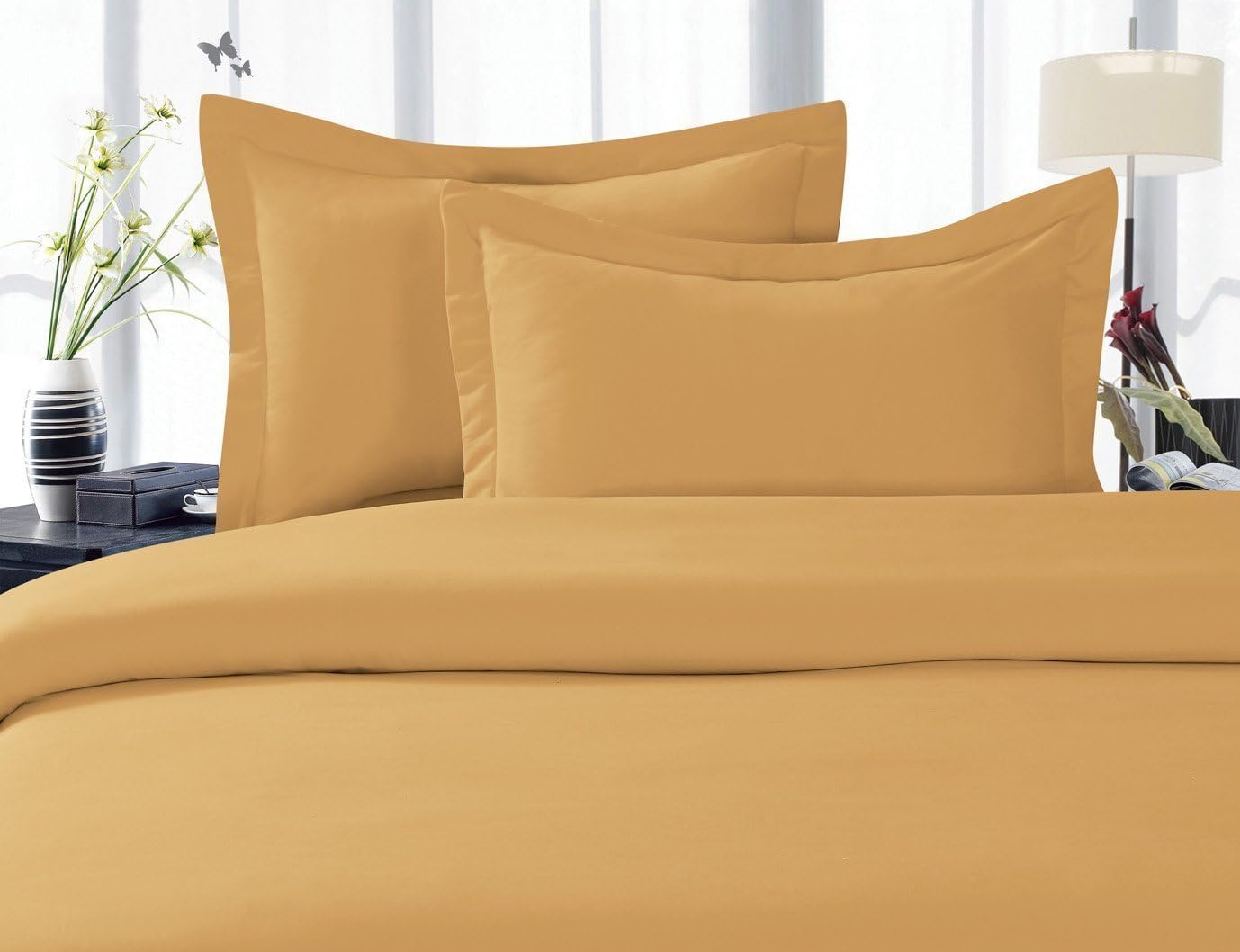 Elegant Comfort 1500 Premier Wrinkle,Fade and Stain Resistant 4-Piece Bed Sheet Set, Deep Pocket, California King Gold