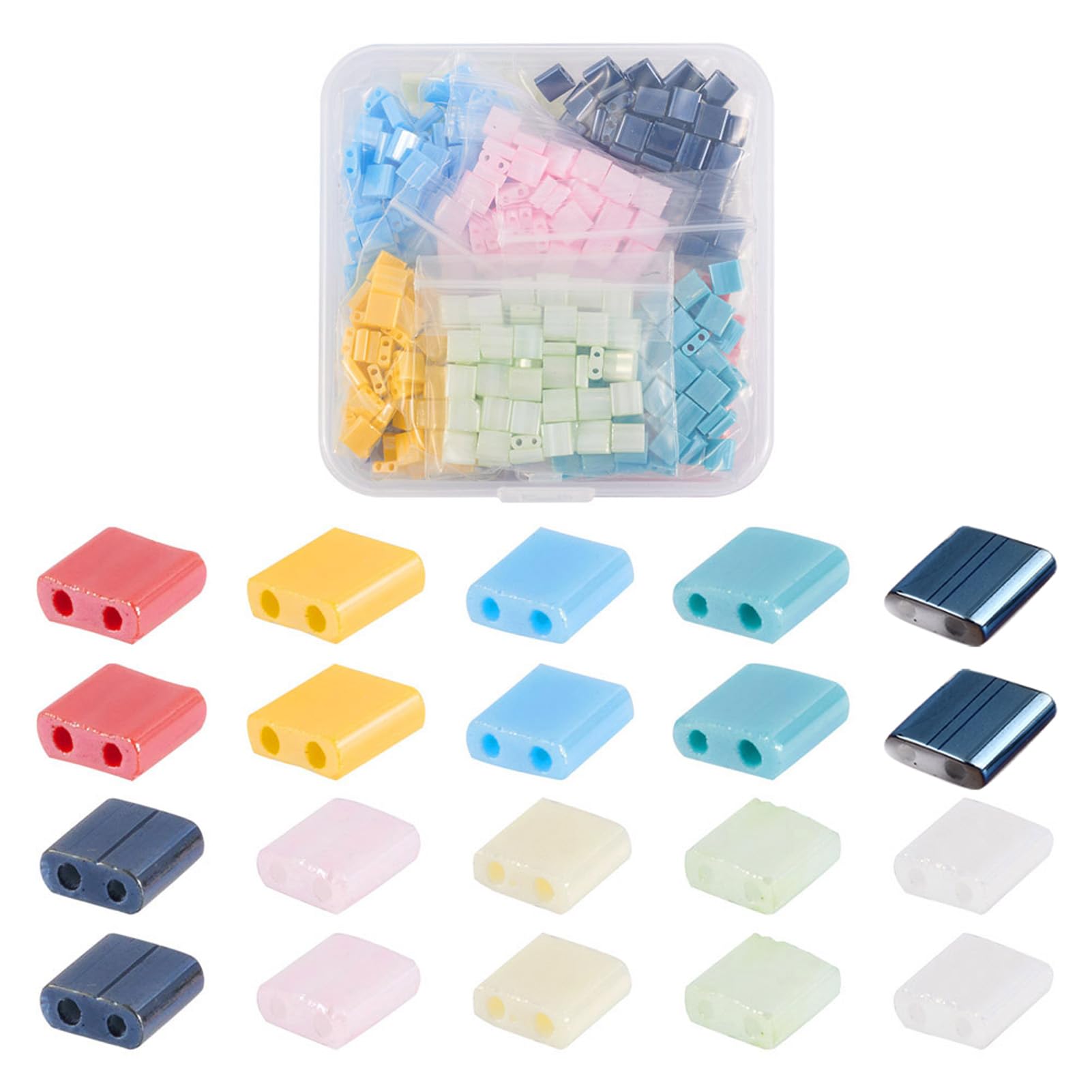 Craftdady 500pcs Glass Seed Beads 2-Hole Opaque Flat Square Beads Double Hole Connector Beads for Multi-Strand Jewelry Bracelet Craft Making