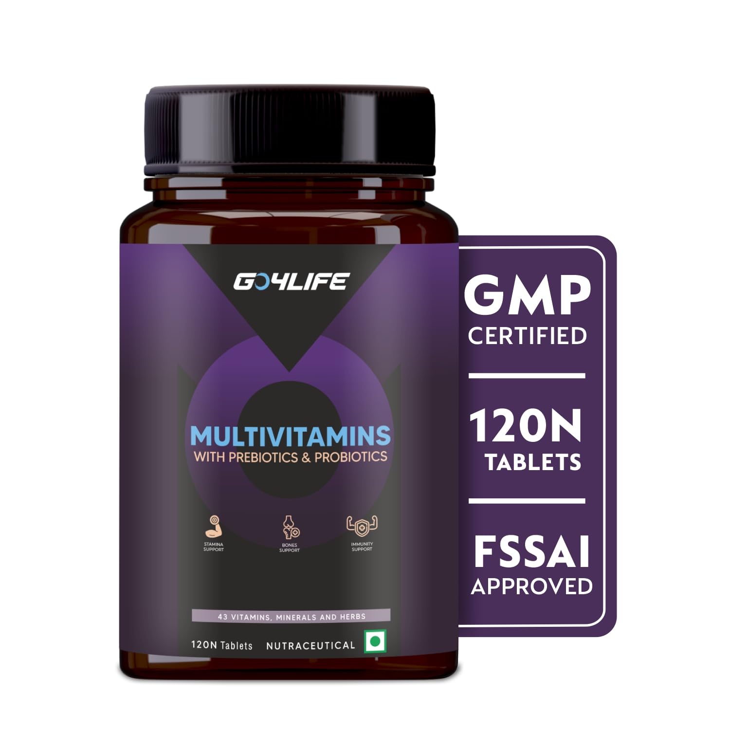 GO4LIFE Multivitamin With Prebiotic and Probiotic For Gut Health with 43 Essential Vitamins & Minerals Like Vitamin B12, C, D, E, Zinc and Biotin for Men and Women- Pack of 120 Tablets (B0D1CLR4ZX) Amazon Price History, Amazon Price Tracker