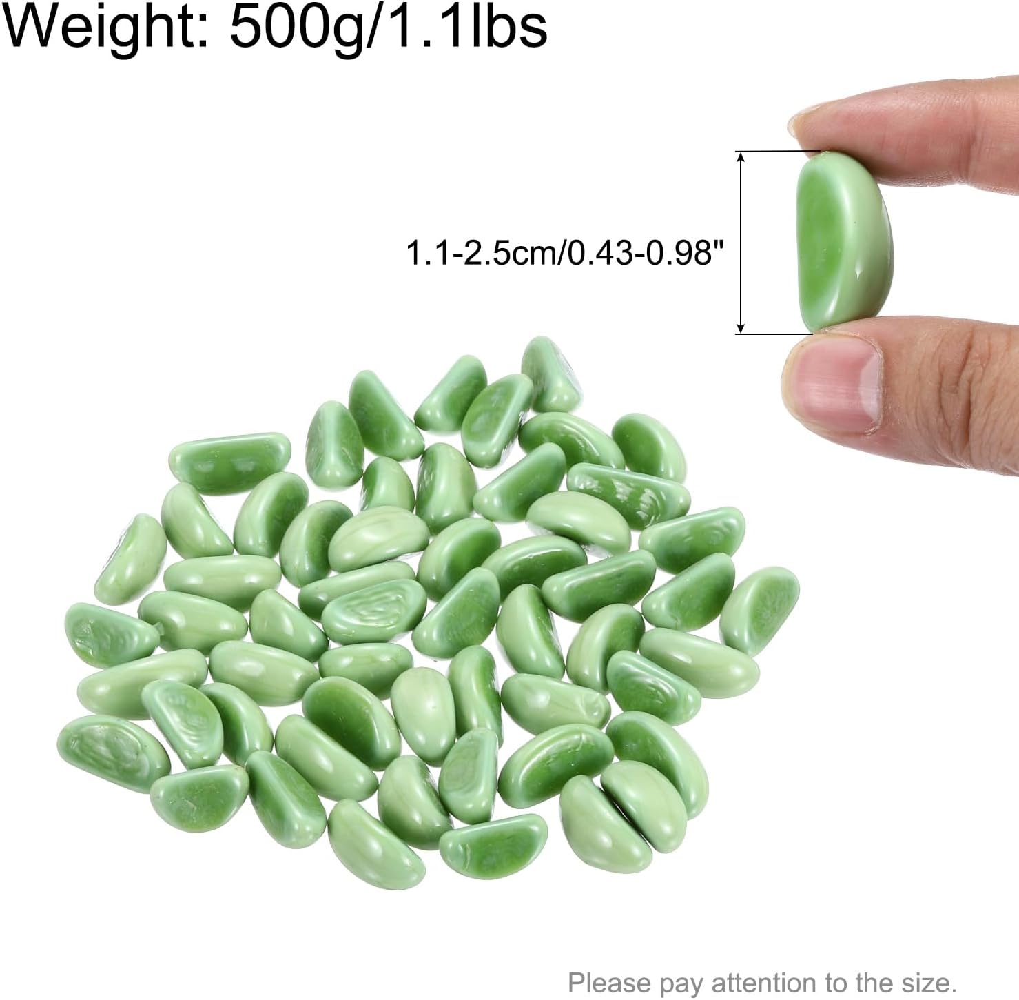 MECCANIXITY Ceramics Beads, Flat Ceramics Bright Green Iridescent 1.1lbs (0.43-0.98 Inch) Ceramics Marbles Pebbles for Vase Fillers Aquarium Decor DIY Craft