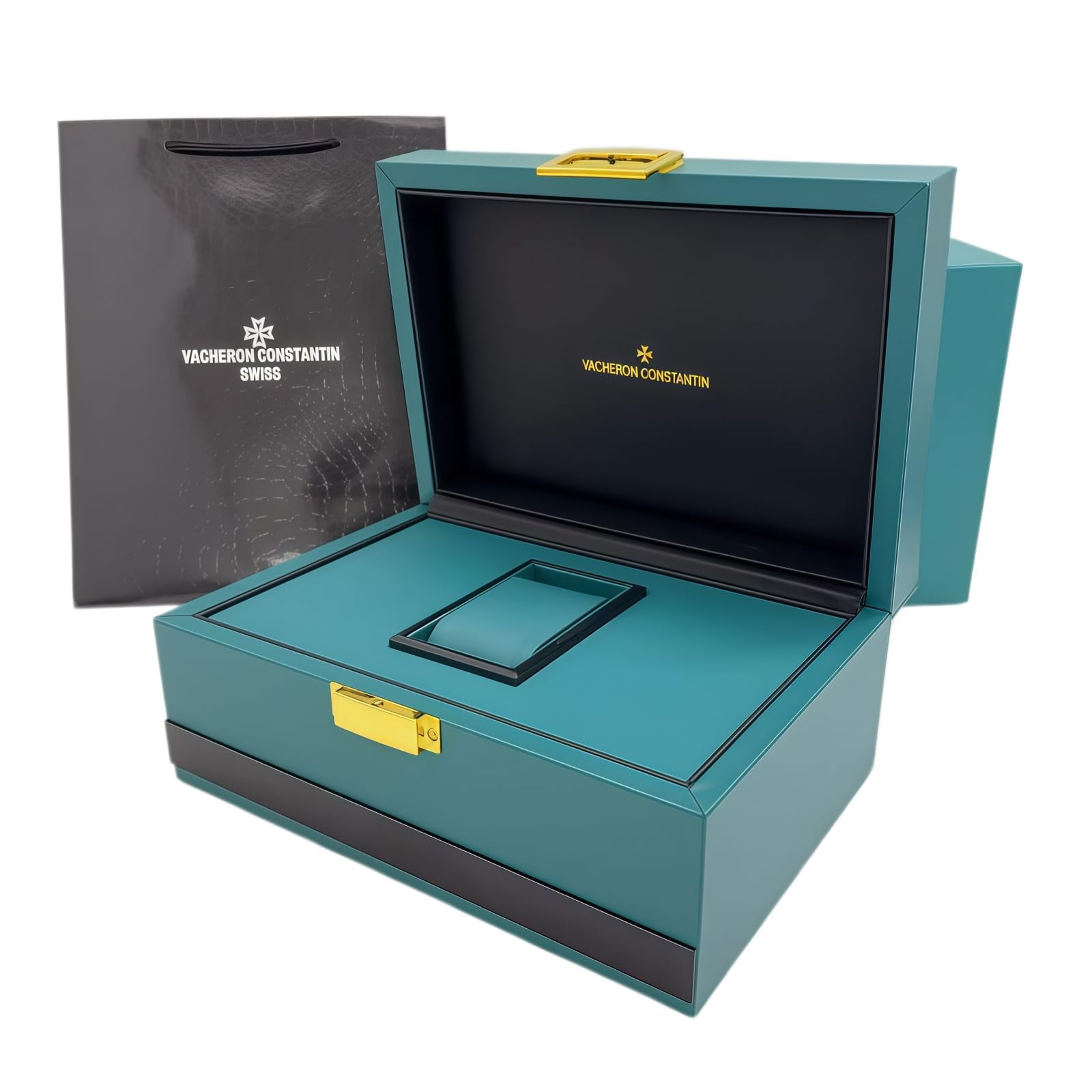 Caja Presentación Reloj Texturizada Verde Profundo Colección Organizador Forro Suave Estuche Protector 24.5cm Set para Vacheron Constantin