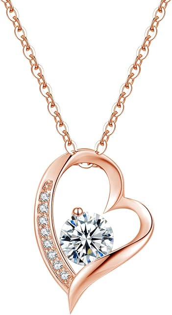 SAKUNALA Solid 925 Sterling Silver Necklace for Women Girls, Hypoallergenic Silver Love Heart Pendant Chain Necklace with Cubic Zirconia, Birthday Anniversary Christmas for Wife Mum