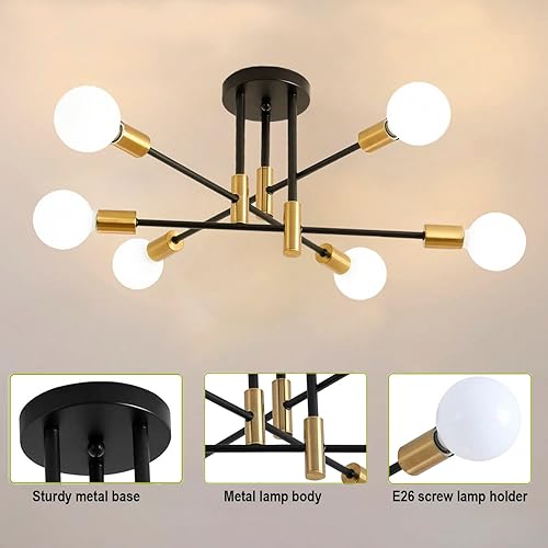 Miniatura 4 de Higufyier Lámpara de techo Sputnik moderna con 6 luces, lámpara de techo creativa semiempotrada para dormitorio, sala de estar, cocina, comedor