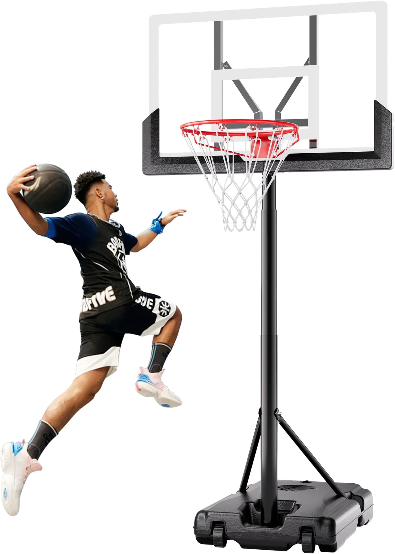 Basketball Hoop Portable System, Outdoor Basketball Goal with Adjustable Height for Youth and Adults with Big Base