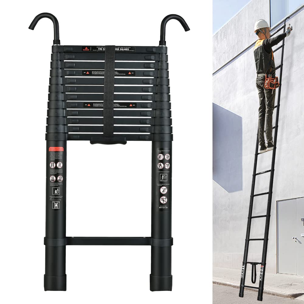 16.4FT Telescoping Ladder Aluminum Extension Ladder with Non-Slip Feet and Double Hook