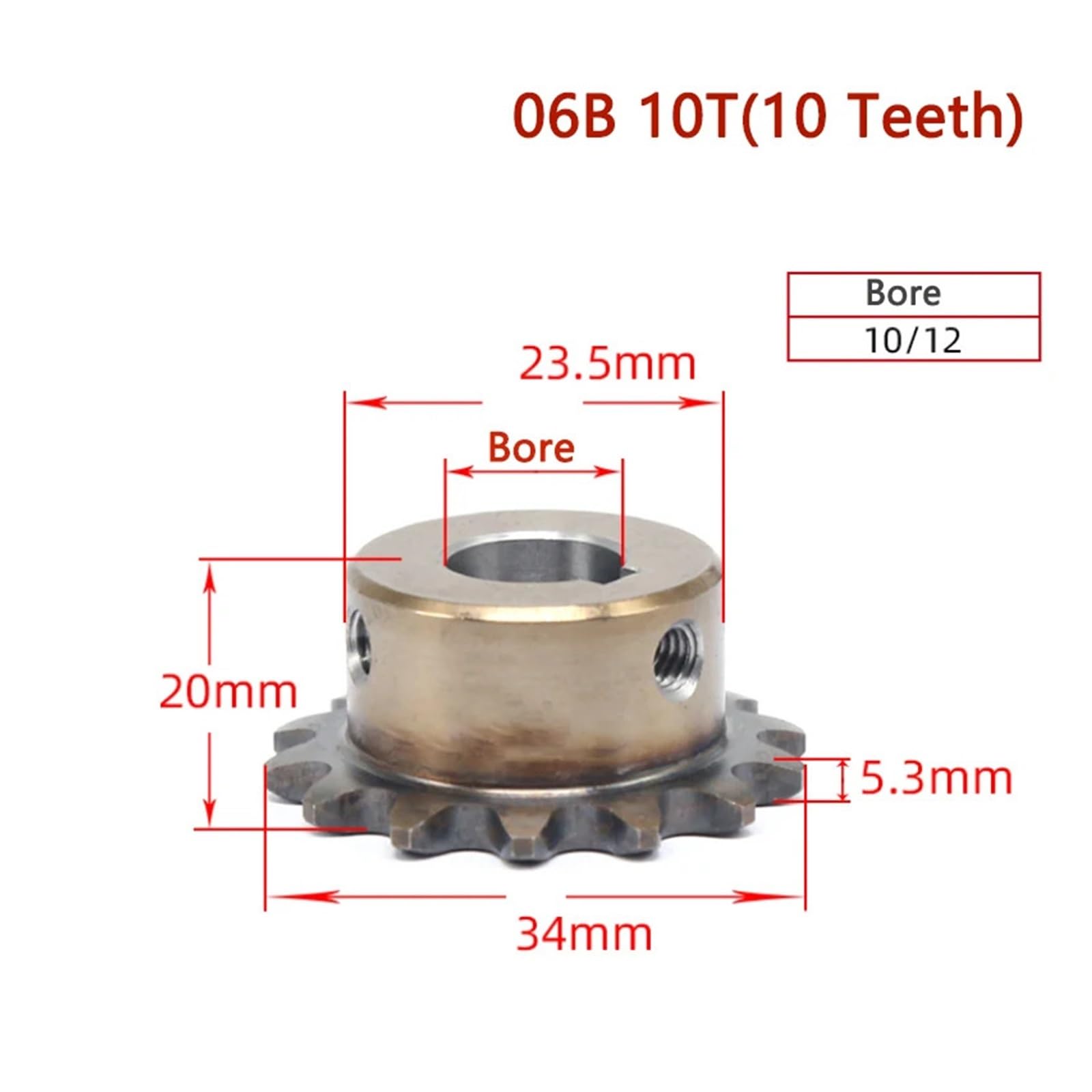 Bevel Gear Pinion Hardware Mechanical 1pc 06B Precision Industrial Drive Sprocket Wheel 10 11 12 13 Teeth 45# Steel Chain Gear Bore 10 Mm(11 Teeth)