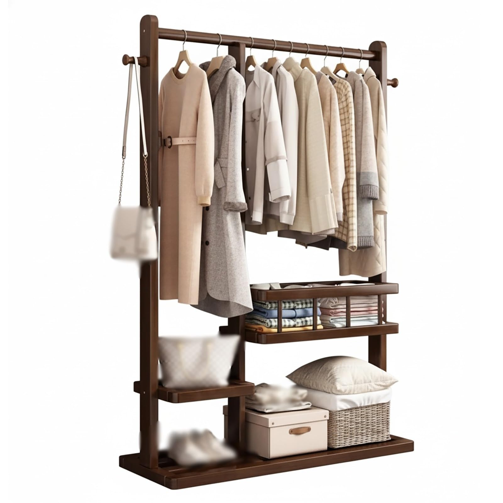 3-in-1 hall tree,coat tree freestanding heavy duty,solid wood,Multi-Purpose Home Organizer,for Coats, Hats, Handbags and Scarves, Entryway, Bedroom(69.7 * 13.7 * 35.4in)