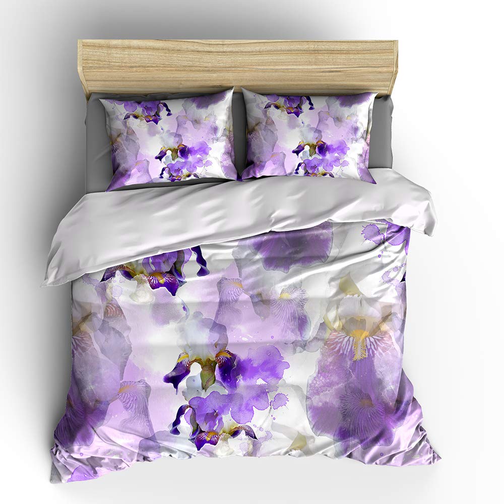 WishColorful Watercolor Iris Flowers Duvet Cover Sets King Size,3 Pcs Bedding Set with 2 Pillowcases,NO Comforter and Sheet