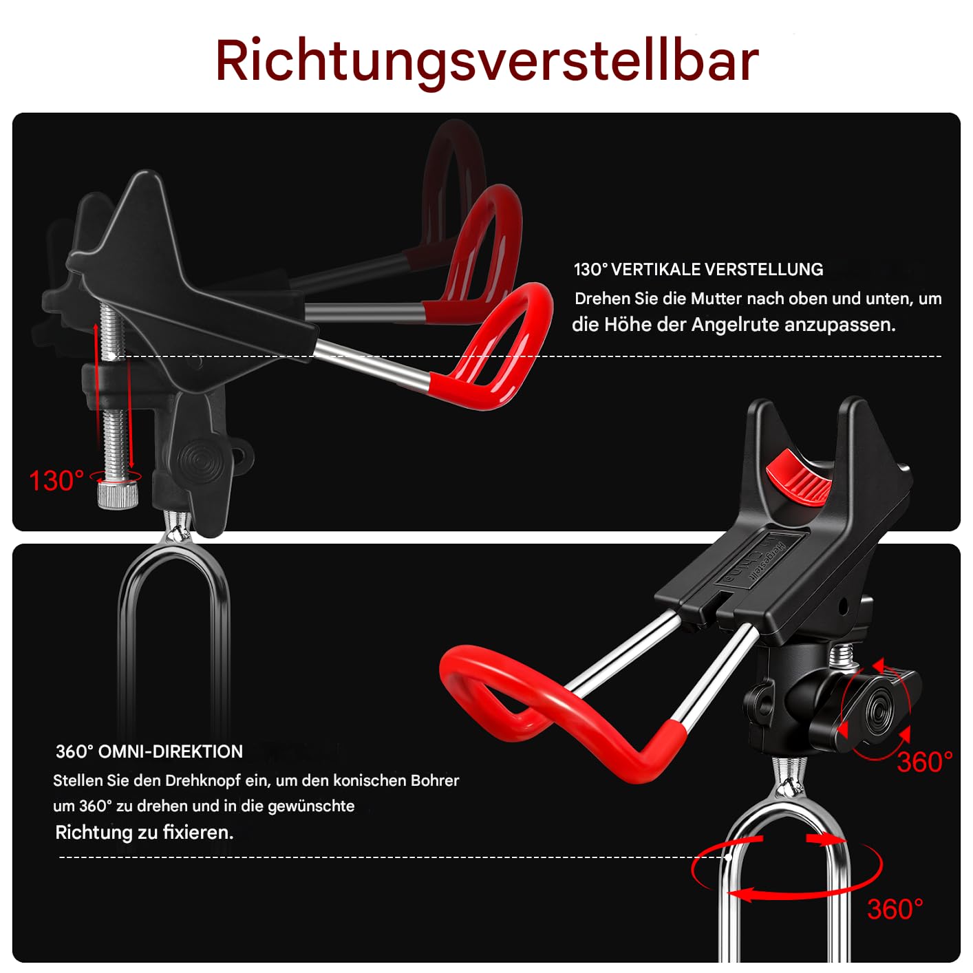 Leeko Rutenhalter, Angelrute Halter 2 Stück Edelstahl Universal Ruten Ständer 360°Verstellbar Angelrutenhalter Angelzubehör Boden Tragbar und Abnehmbar - 5