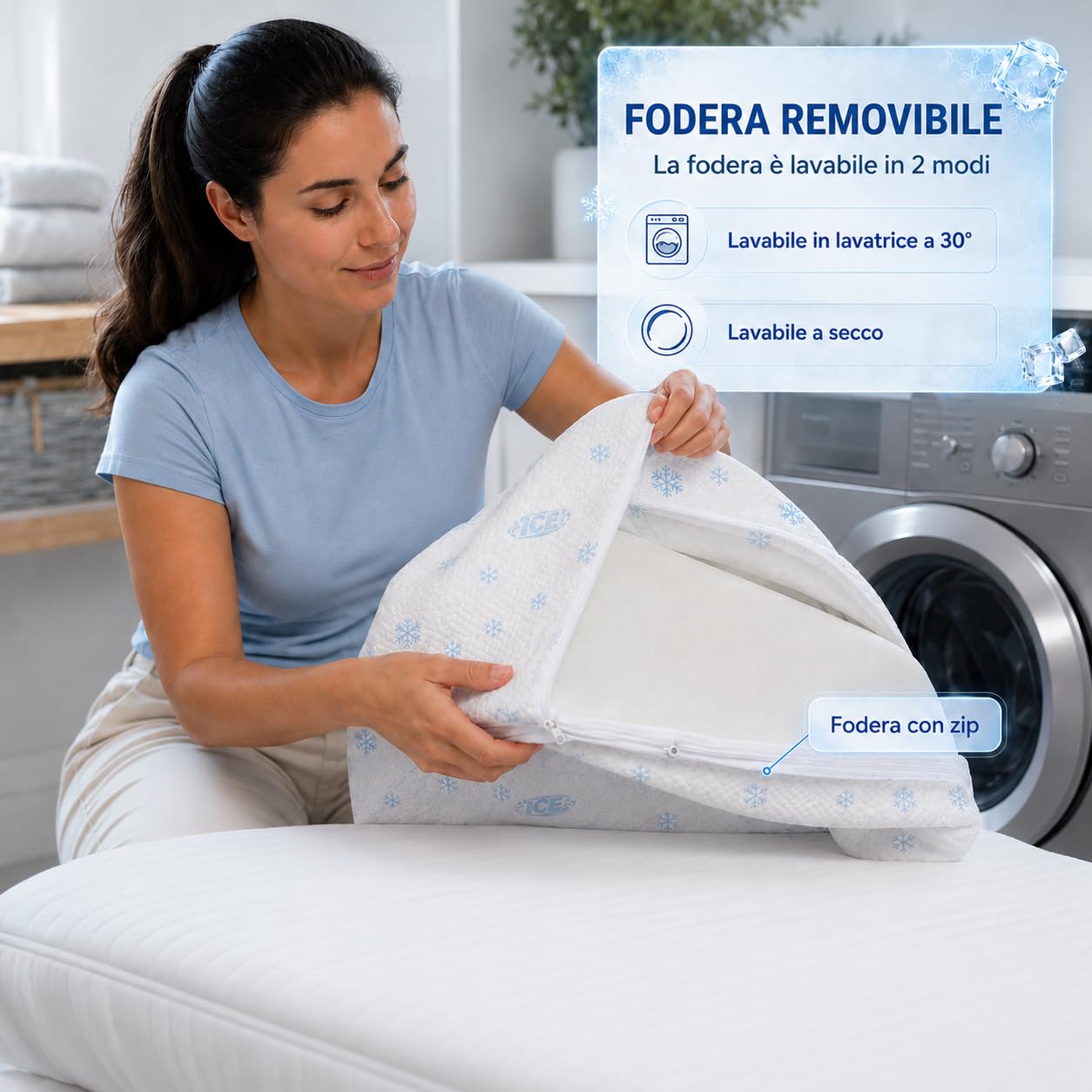 Marivor Topper Materasso Rinfrescante 6 cm Made in Italy, Memory Foam Bugnato 7 Zone, Fodera Removibile e Lavabile, 4 Elastici Angolari Sicuri, Traspirante - Mod. Refris (160X190)