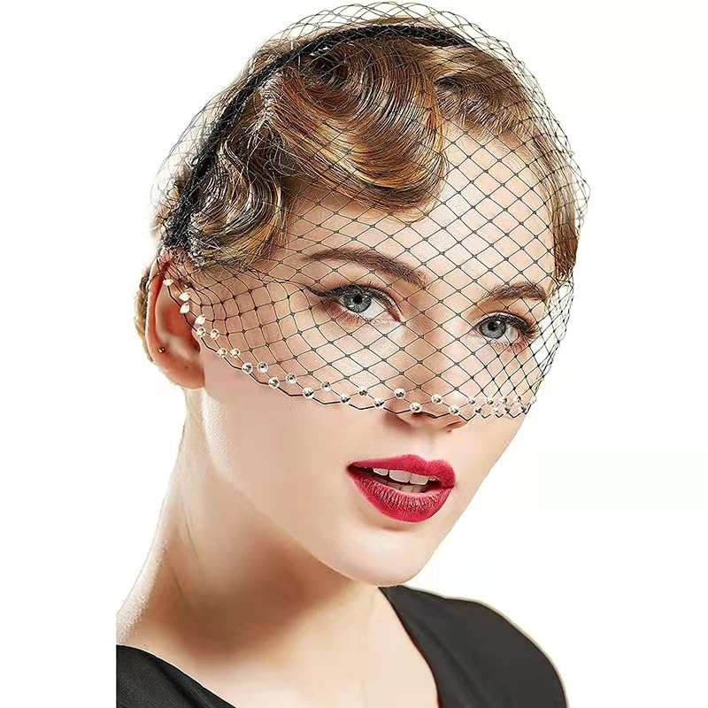 Kopfschmuck Vampir Schwarzes Vogelkäfig-Schleier-Stirnband, 1920er Vintage Fascinator Hut Damen