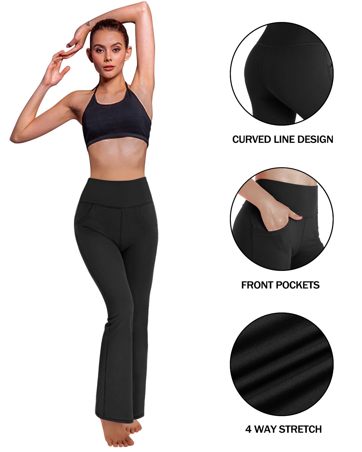 Promover Pantaloni da Yoga da Donna Leggins a Zampa con Tasche Flare Elastici Sportivi Pilates Danza Fitness Palestra di Allenamento