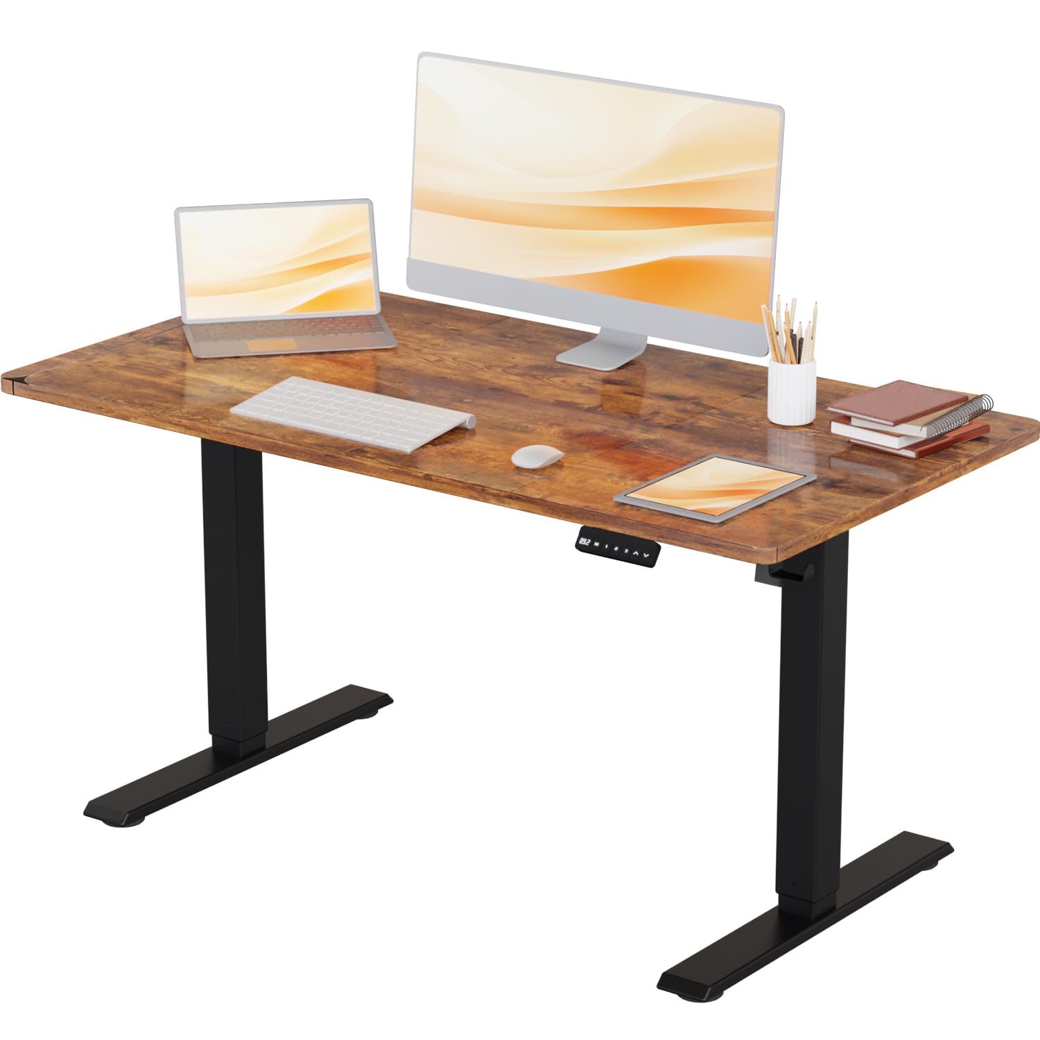 Devoko Electric Height Adjustable Desk in a modern office setting with a laptop and monitor.