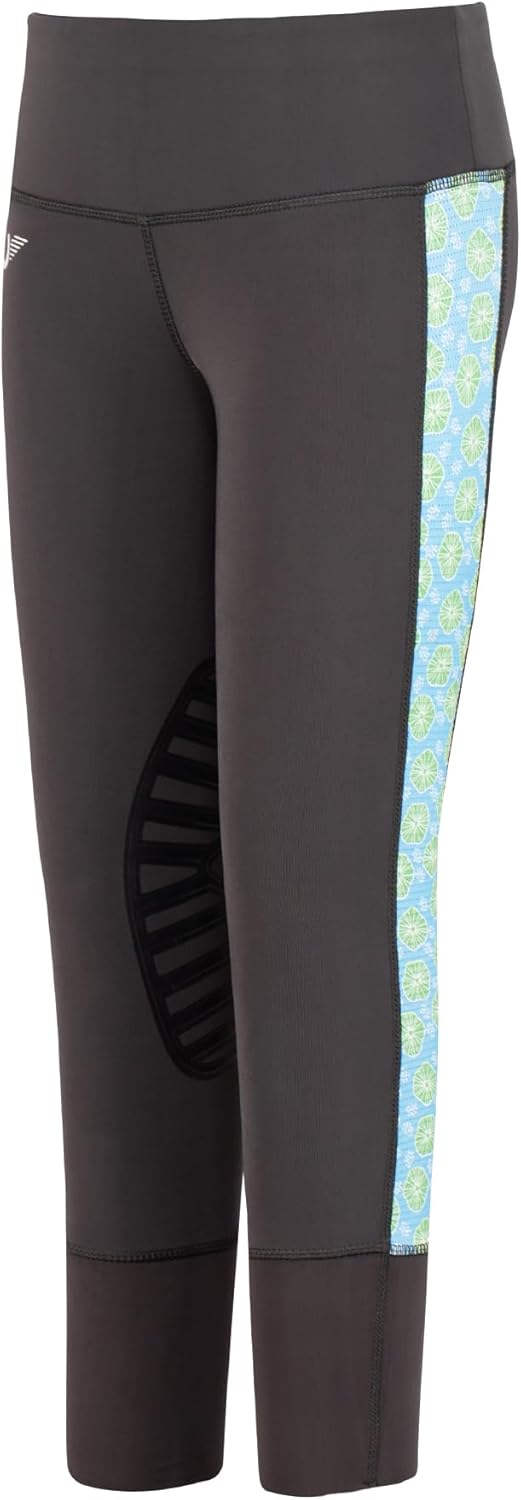 TuffRider Children's Athena EquiCool Riding Tights - Charcoal/Light Blue - Large