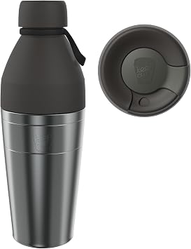 KeepCup Cup-to-Bottle Kit, 2 in 1 Reusable Water Bottle and Travel Mug, Insulated Stainless Steel Dual Opening with Leakproof Sipper Lid - 660ml Bottle to 16oz Cup - Nitro Black