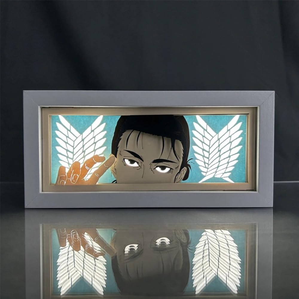 Zhongkaihua Eren Jaeger/Levi Light Led Lamp Anime Light Up Box, Levi/Eren Jaeger Figure Art Papercut Table Lamps Light Frame Desk Decorations Gifts