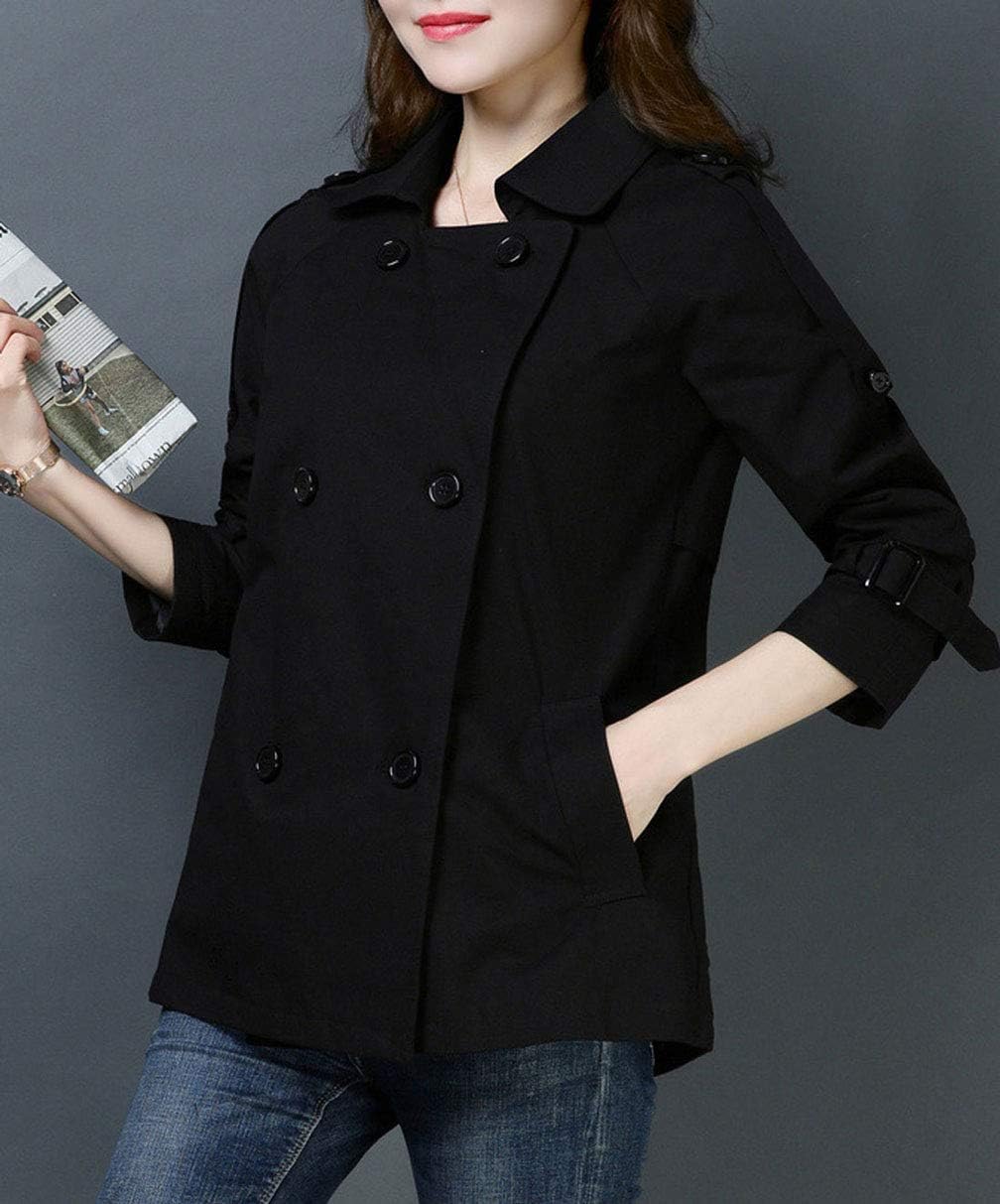 GGUHHU Womens Stylish Double Breasted Notched Collar Cotton Trench Pea Coat Short Windbreaker