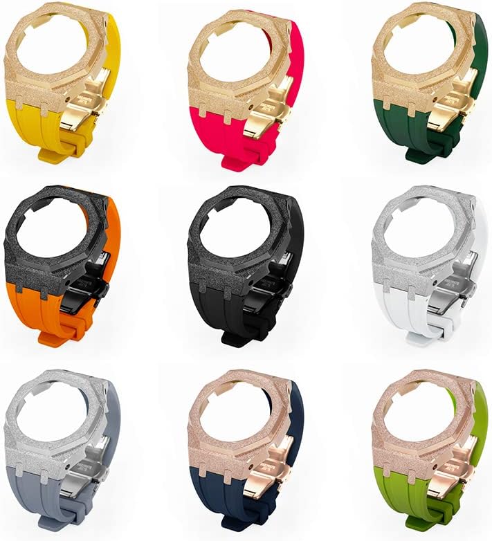 EZZON New Modification Kit For GA-2100 GA2110 Mod Kit Metal Emery Case with Strap, For GA2100 Mod 316L Steel Frosty Scrub Bezel