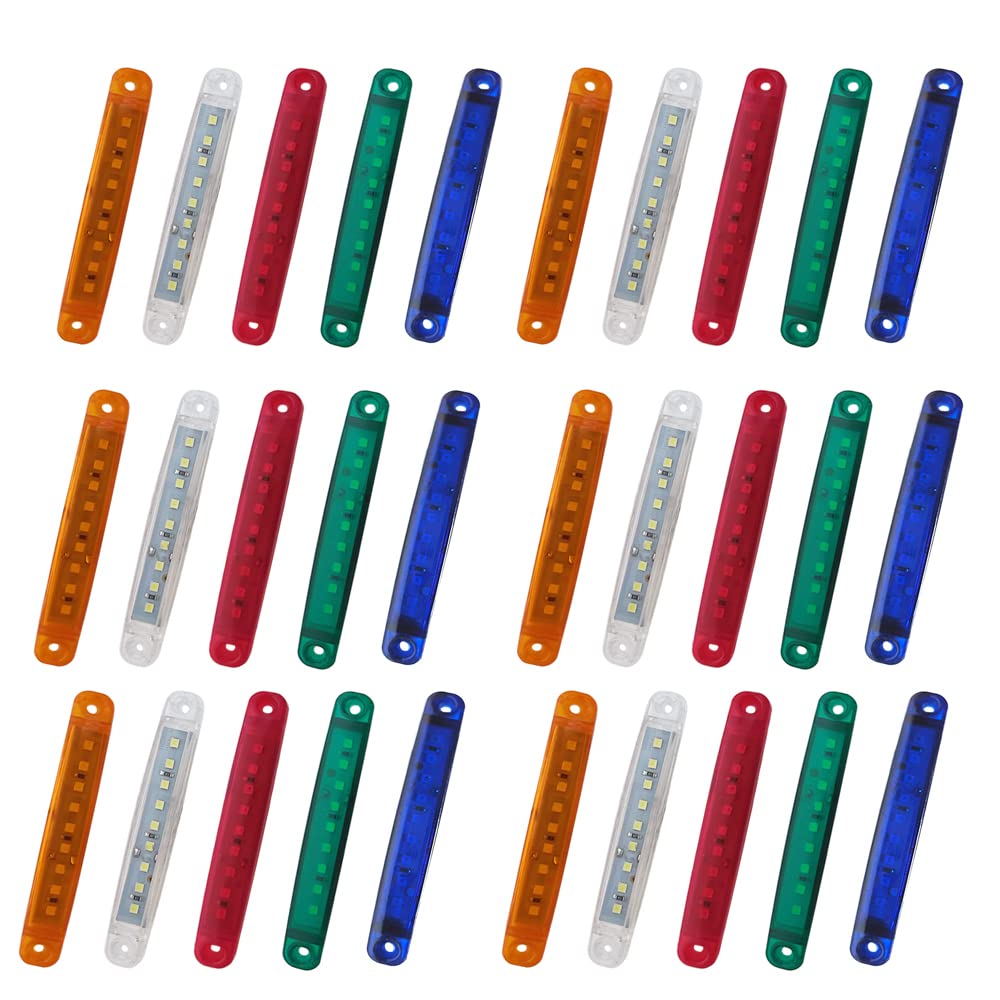 Luz indicadora de marcador lateral LED 9 SMD trasera delantera Señal de freno Luz de advertencia 12-24V para Auto Camper Van Bus Camión Caravana Remolque Blanco Amarillo Rojo Azul Verde Paquete de 30