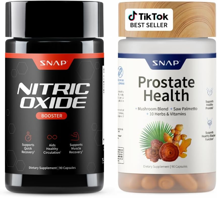 Snap Supplements Prostate Health Support Supplement Bundle with Nitric Oxide Booster – 90 Capsules & 90 Capsules