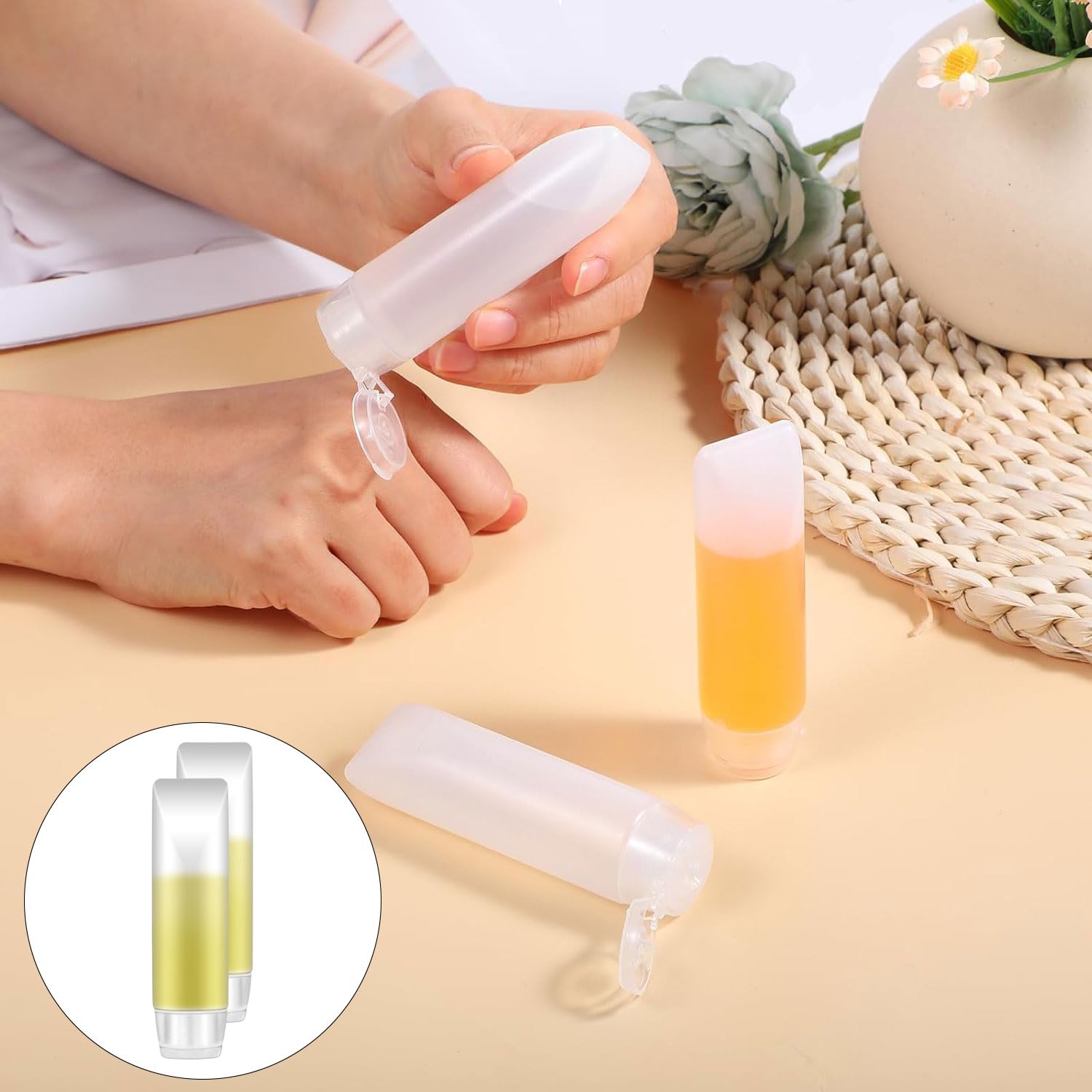 6 Flaconi Da Viaggio In PET Trasparente 100 Ml – Contenitori A Prova Di Perdite Con Tappo A Scatto, Ricaricabili, Con Etichette Per Shampoo E Liquidi - 3