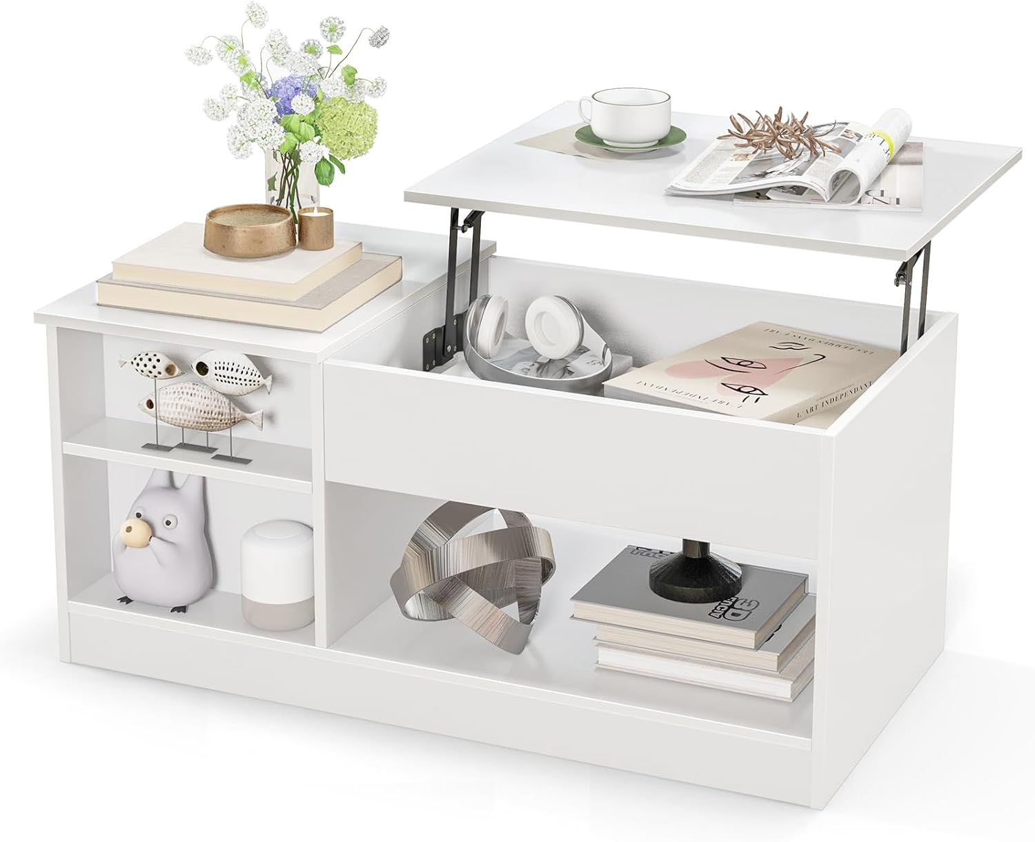 Giantex Lift-Top Coffee Table, Modern Center Table w/Lift Tabletop, Open & Hideaway Compartments, Door Cabinet, Noiseless Gas Spring, Living Room Wood Rectangular Table for Home Office