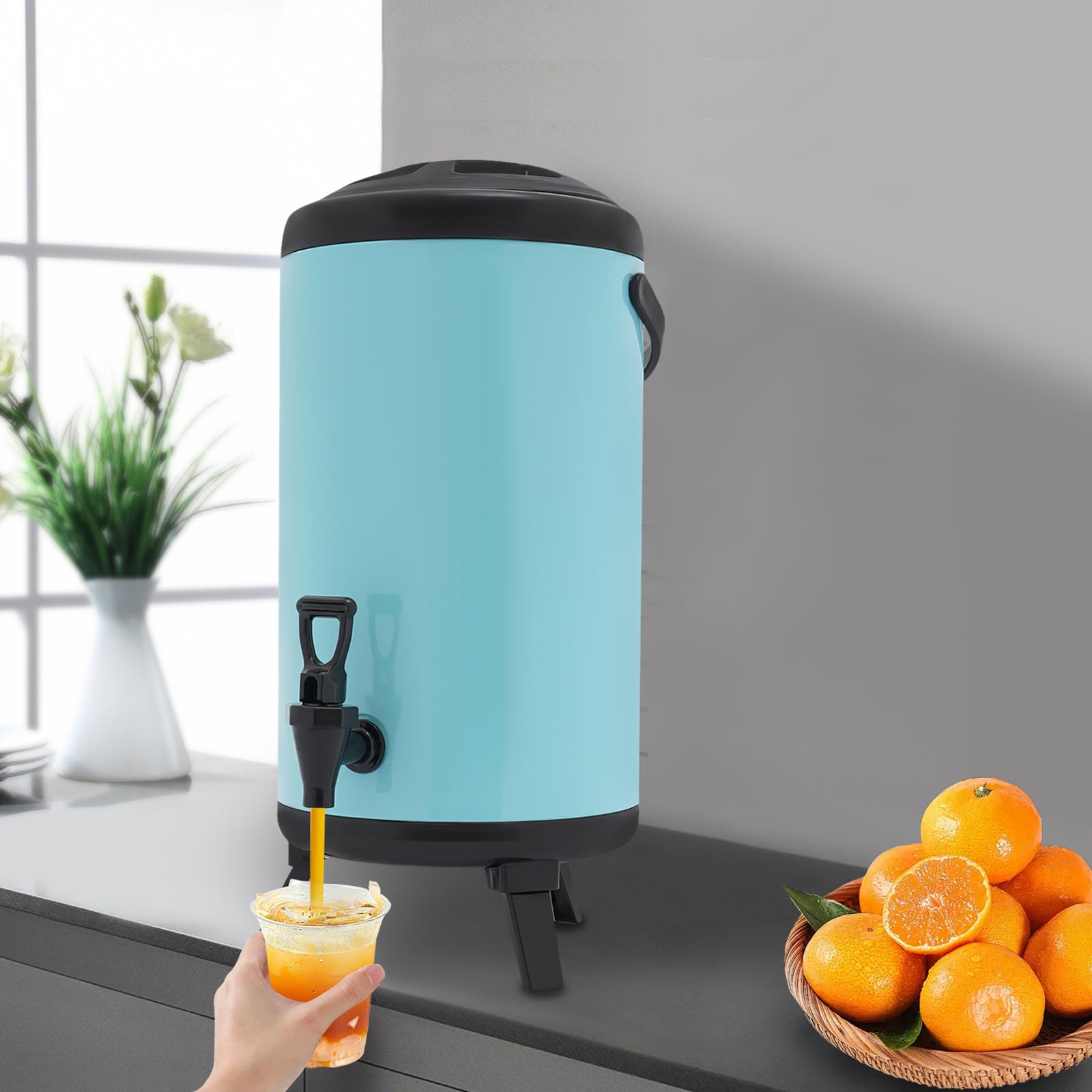 Heiß- und Kaltgetränkespender 8L/12L Getränkespender 110°C (Max. Temperaturbeständigkeit) Iso-Dispenser zur Aufbewahrung von Milchtee, Eistee und Saft (Blau, 12L)