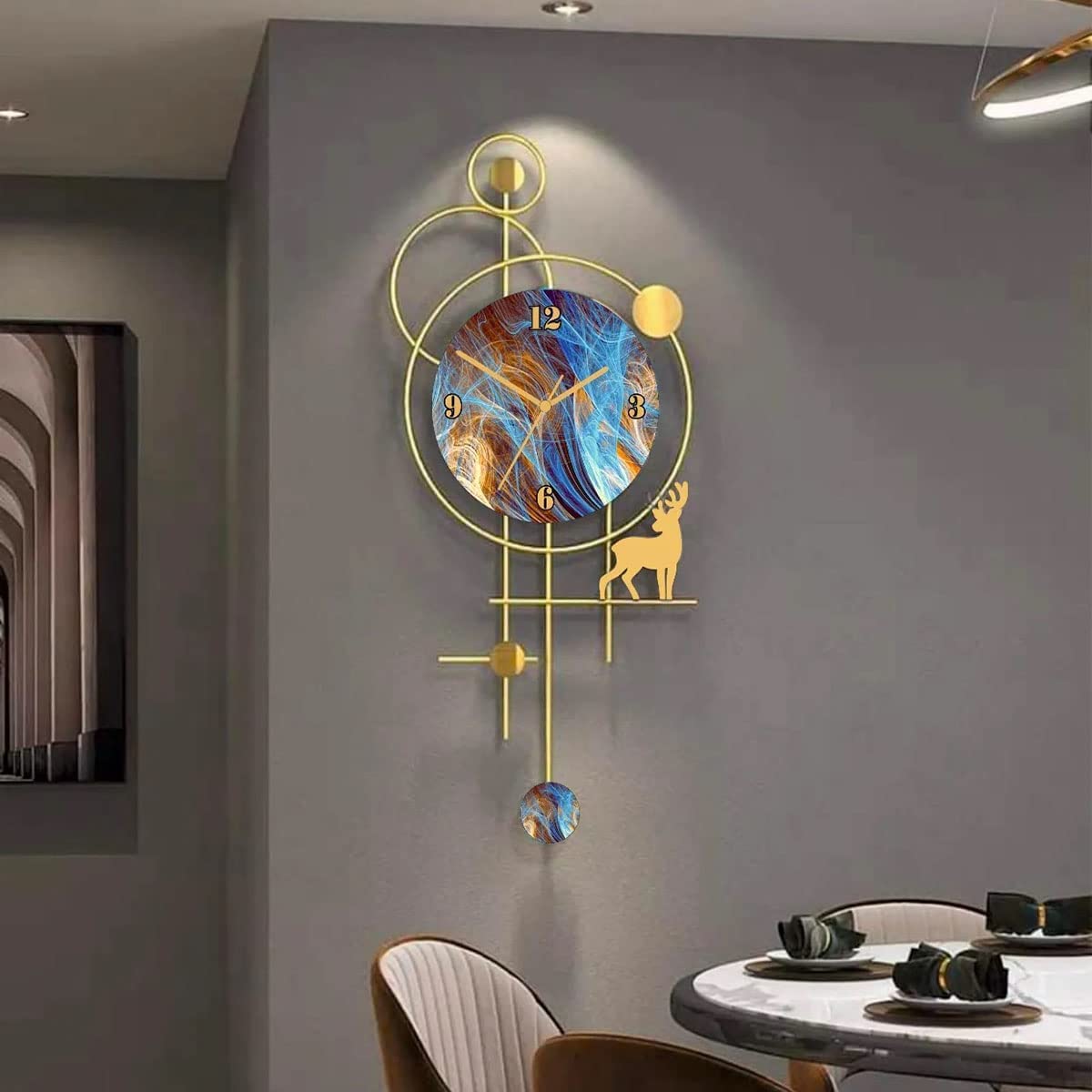 Eclectic home E Home Metal Wall Clock for Living Room, Bed Room Home Decor Art a Hanging Decorative Showpiece Item - Multi Color - (20x48 inches) (WCGD001)
