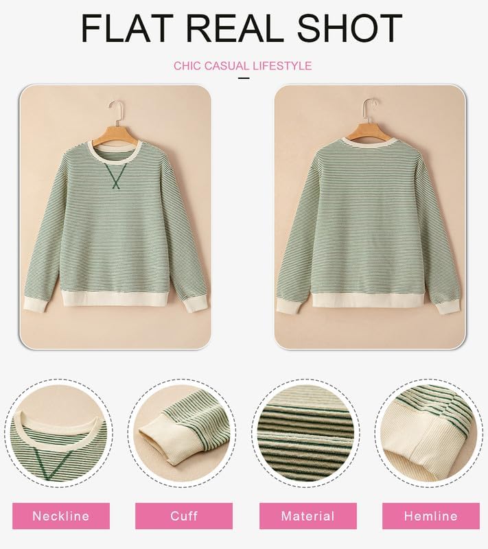 SHEWIN Womens Striped Sweatshirt Crewneck Casual Long Sleeve Pullover Tops Trendy 2025 - Image 6