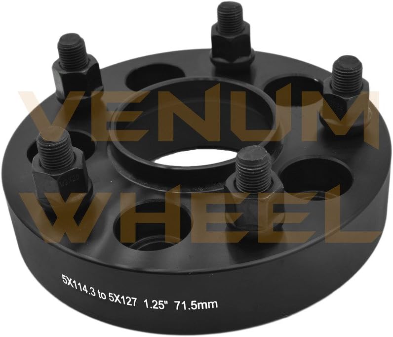 4 Pc Jeep Wrangler 5x4.5 to 5x5 or 5x114.3mm to 5x127mm Black Hub Centric Wheel Spacers Adapters (1.25" Thick) Adapt JK Wheels on TJ YJ KK Sj Xj Mj