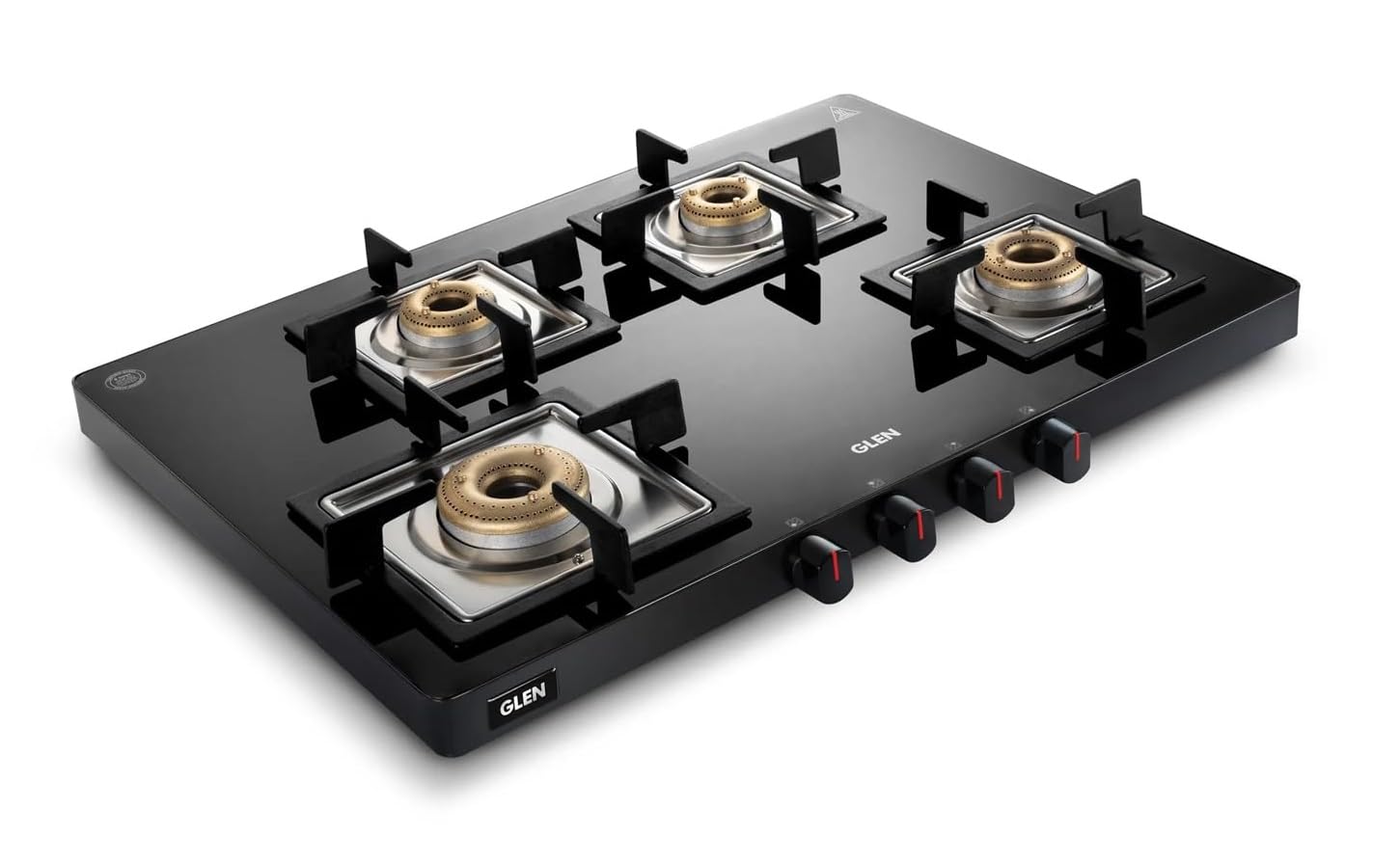Glen 4 Burner Ultra Slim Glass Gas Stove | Black| 1 High Flame 3 Forged Brass Burner With 5-Year Warranty | Revolving Inlet Nozzle | 2-Year...