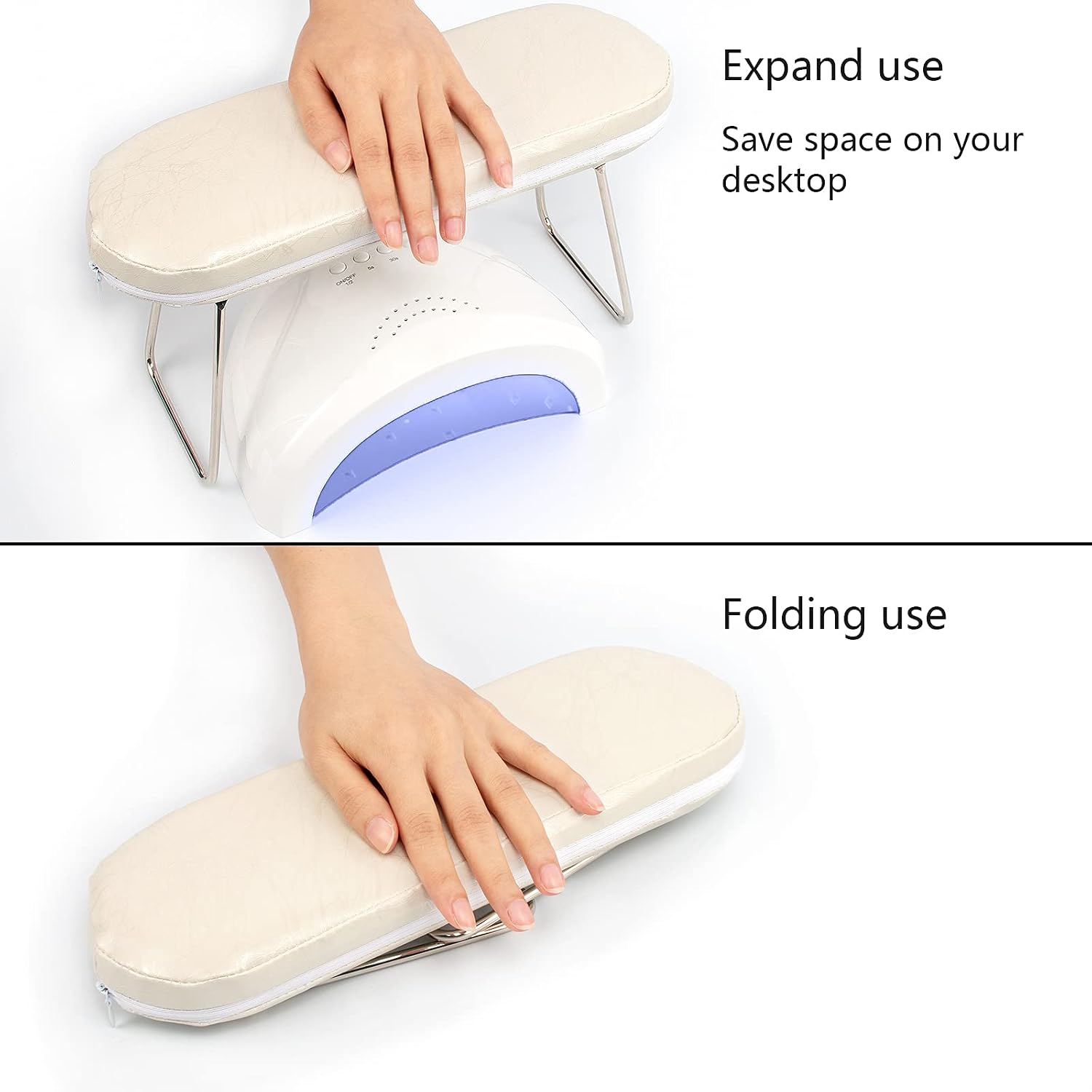 Vcedas Nail Arm Rest Cushion Table Desk Station Microfiber Leather Manicure Hand Pillow for Nails (White)
