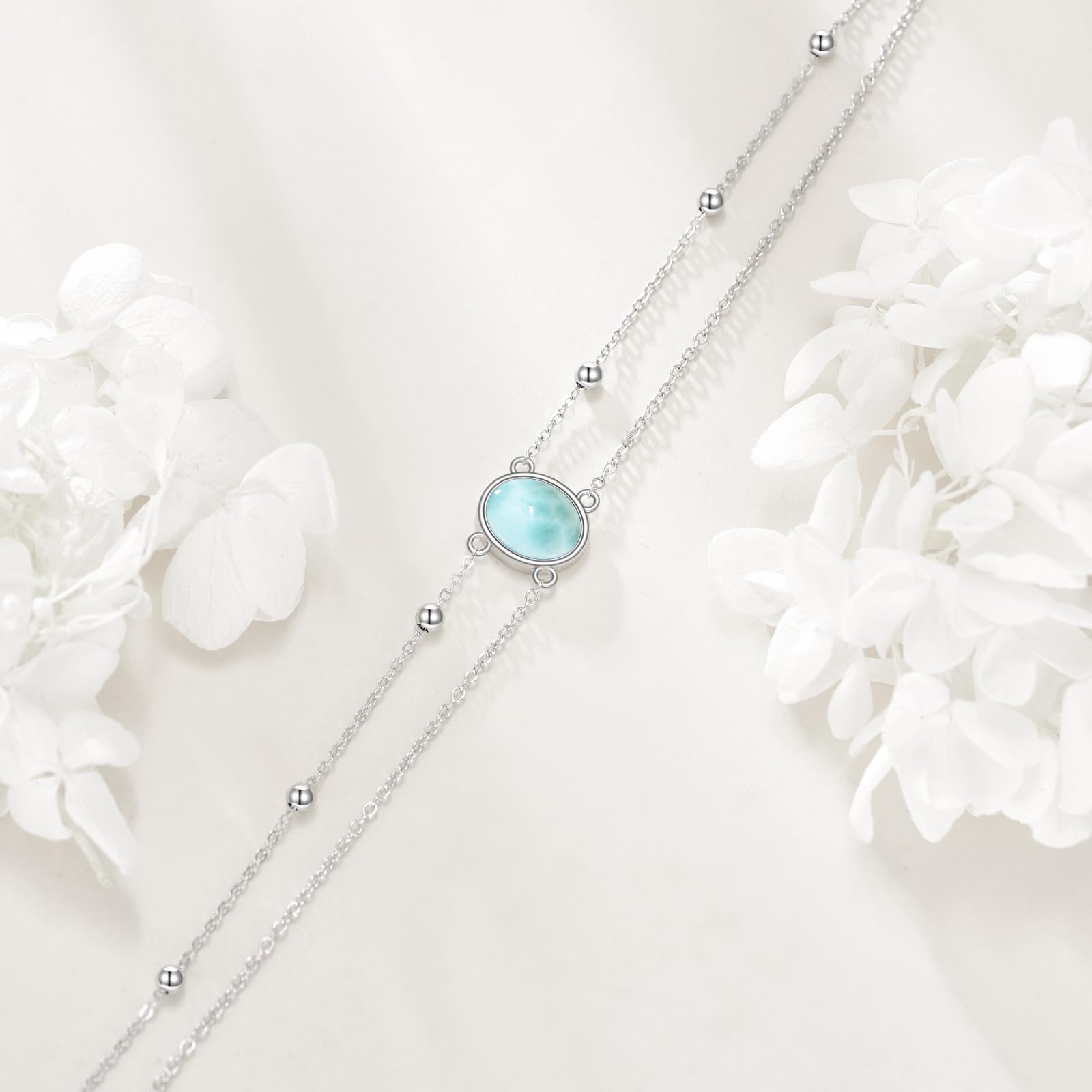POPLYKE Pulsera de larimar/labradorita/ópalo/peridoto/lapislázuli/ágata musgo/ónix negro para mujer, plata de ley, lágrima/ovalada, joyería de larimar para mujer, Medio, Plata de ley, Sin piedra