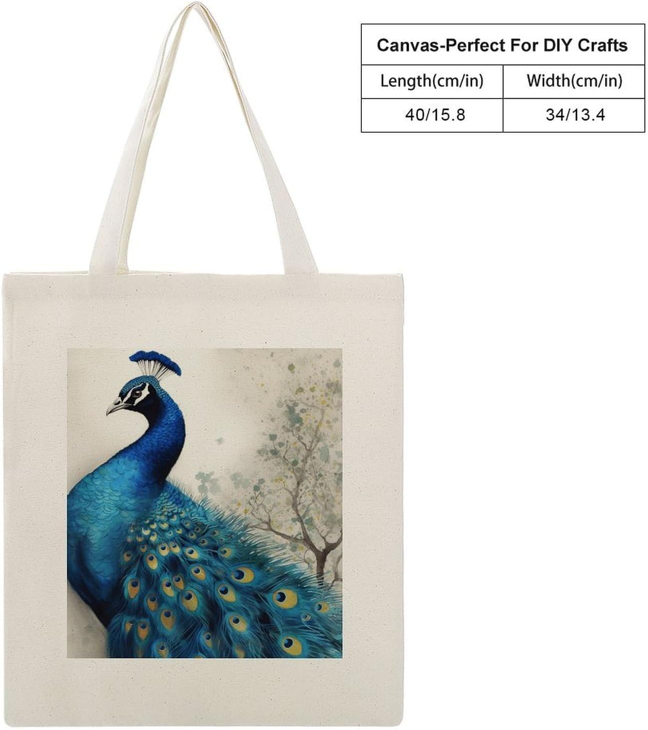 Blue Peacock Cotton Polyester Blend Canvas Carryall Bag | Blue Peacock Reusable Fabric Handbag for Grocery Travel Daily Errands Multipurpose Storage Carry Tote