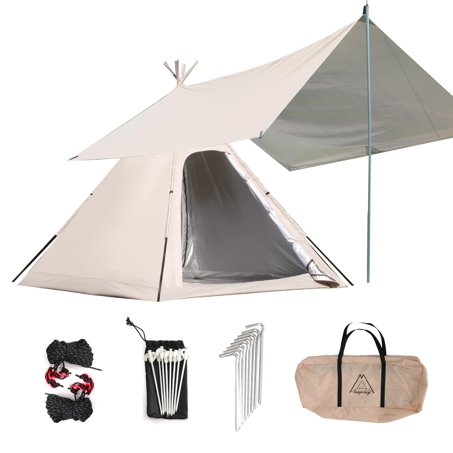 Amazon | Tenplay テント+タープセット 2-3人用 防水 ベルテント  