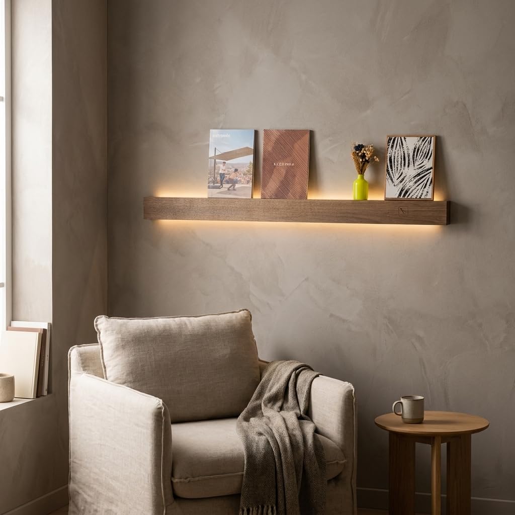 BARCELONA LED Aplique Pared Madera LED 24W Regulable 100cm | Acabado Natural, Luz Cálida 3000K, Uso Interior, Control Táctil, Estilo Nórdico