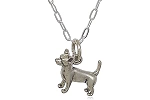 Tiny Sterling Silver 3D Chihuahua Charm Necklace in 18" Length